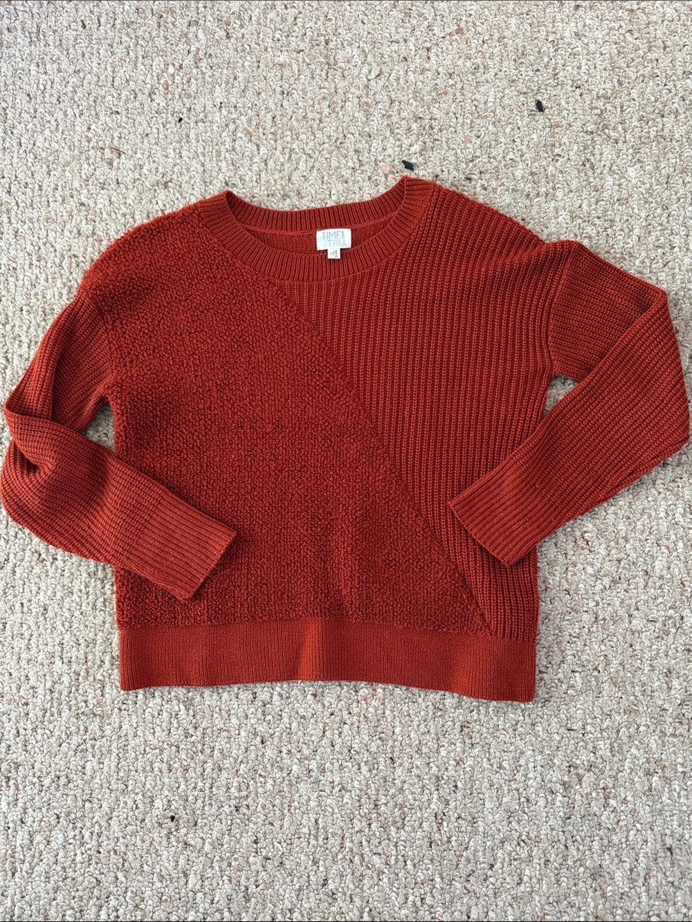 Time and Tru Burnt Orange Mixed-Knit Crewneck Sweater